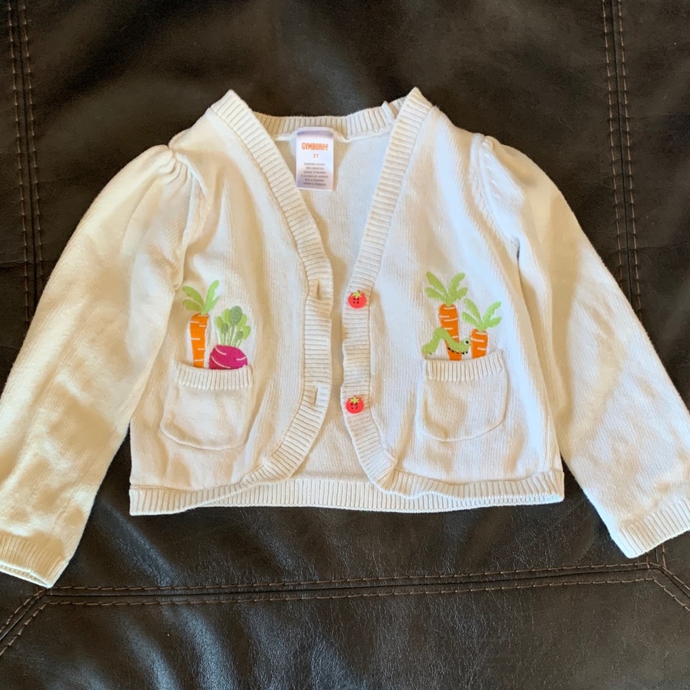 Gymboree White Cardigan with Carrot and Radish Embroidery